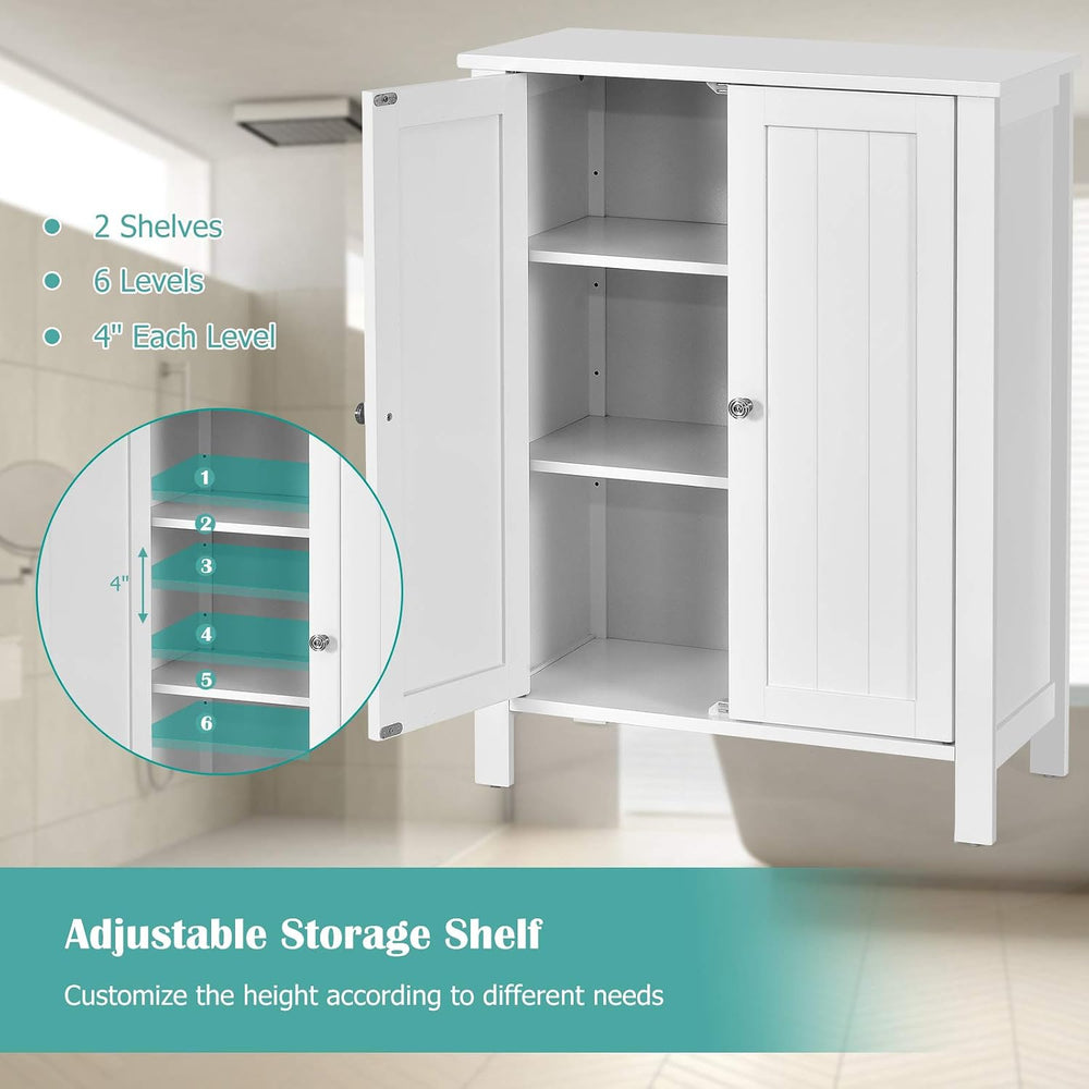 Tangkula Bathroom Floor Cabinet, 3-Tier Storage Cabinet with Double Door &amp...