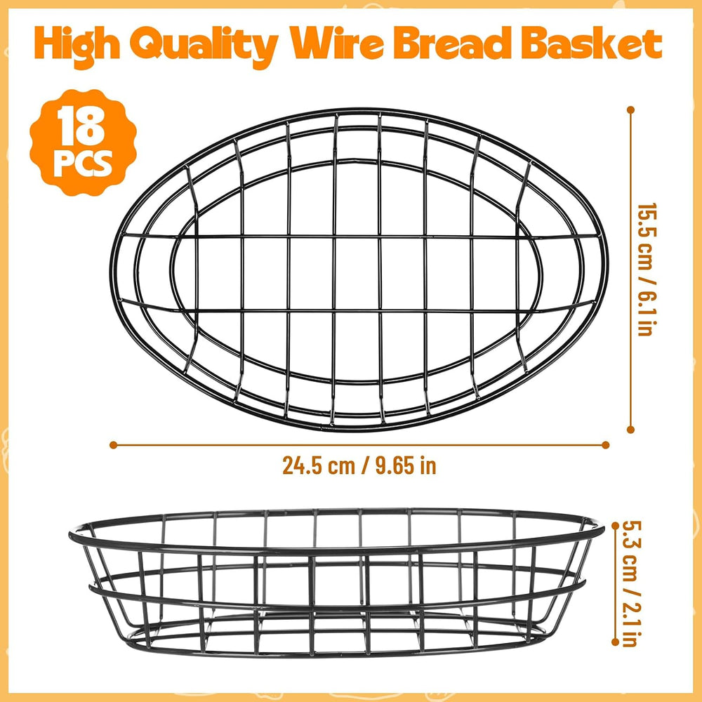 Teenyyou 18 Pcs Black Wire Bread Basket Bulk 9.65" x 6.1" x 2.2&quo...