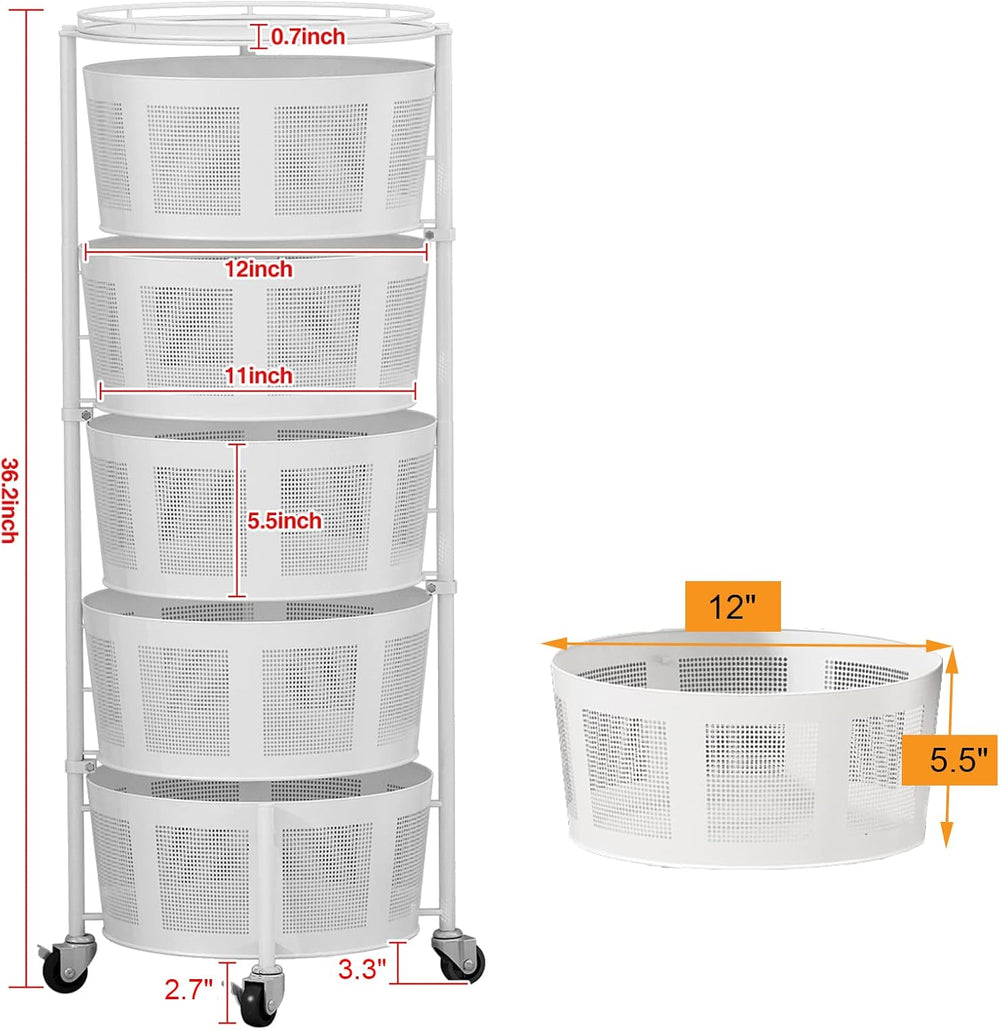 Rotating Kitchen Baskets Rack 5 Tier Round Mesh Baskets Fruit Vegetable Organ...