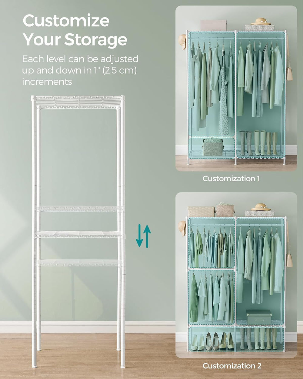 SONGMICS Closet Organizers and Storage, Clothes Rack with Shelves