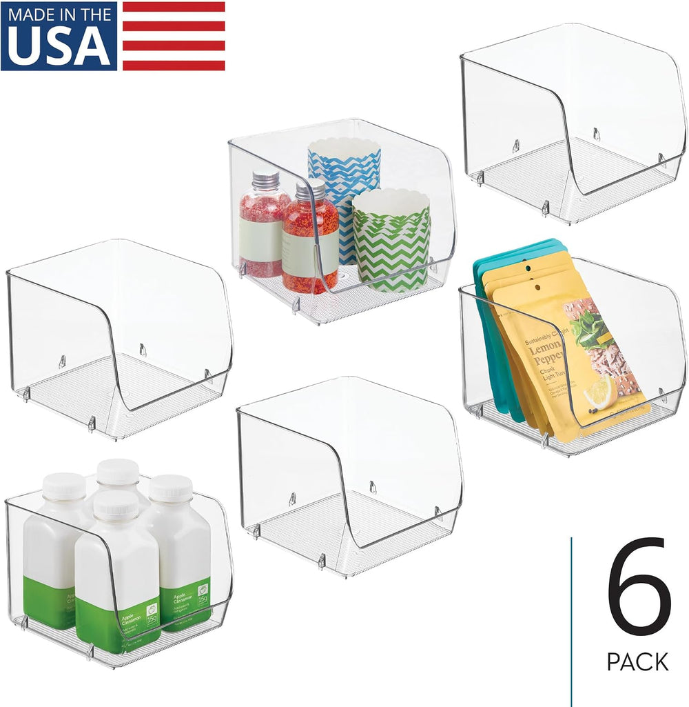 iDesign Stackable Open-Front Storage Bins, Set of 6, Clear