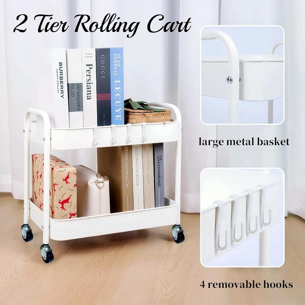 Under Desk Storage Cart 2 Tier Utility Rolling Cart with Wheels, Small Metal ...