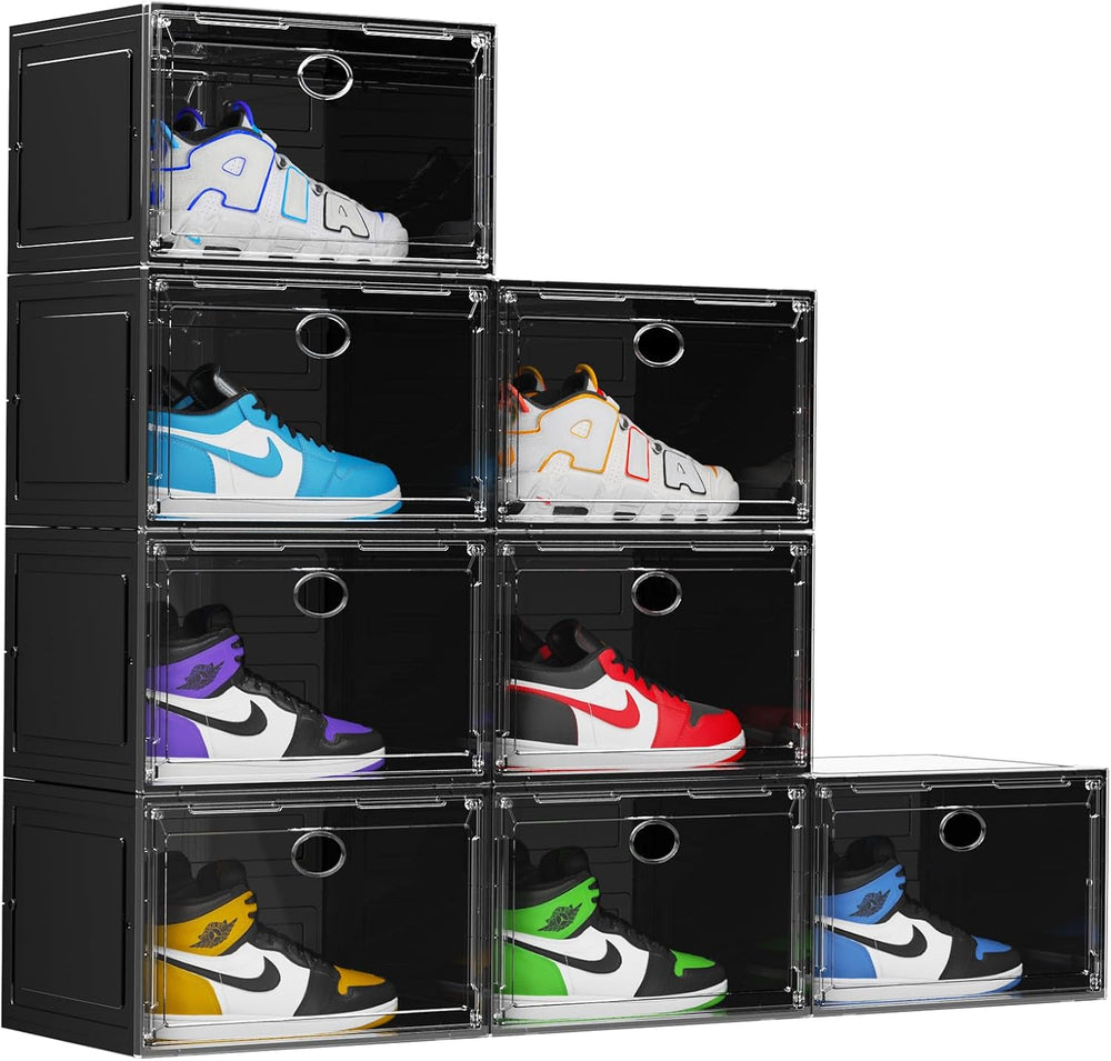 KEFA XL Shoe Storage Box, 8 PACK Shoe Boxes Clear Plastc Stackable Organizer,...