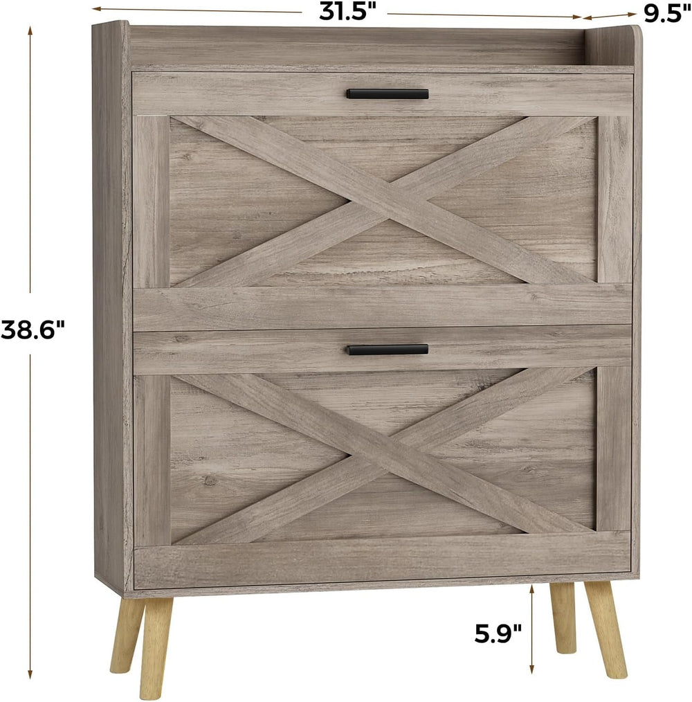Homleke Farmhouse Shoe Storage Cabinet with Flip Drawers & Barn Door Design