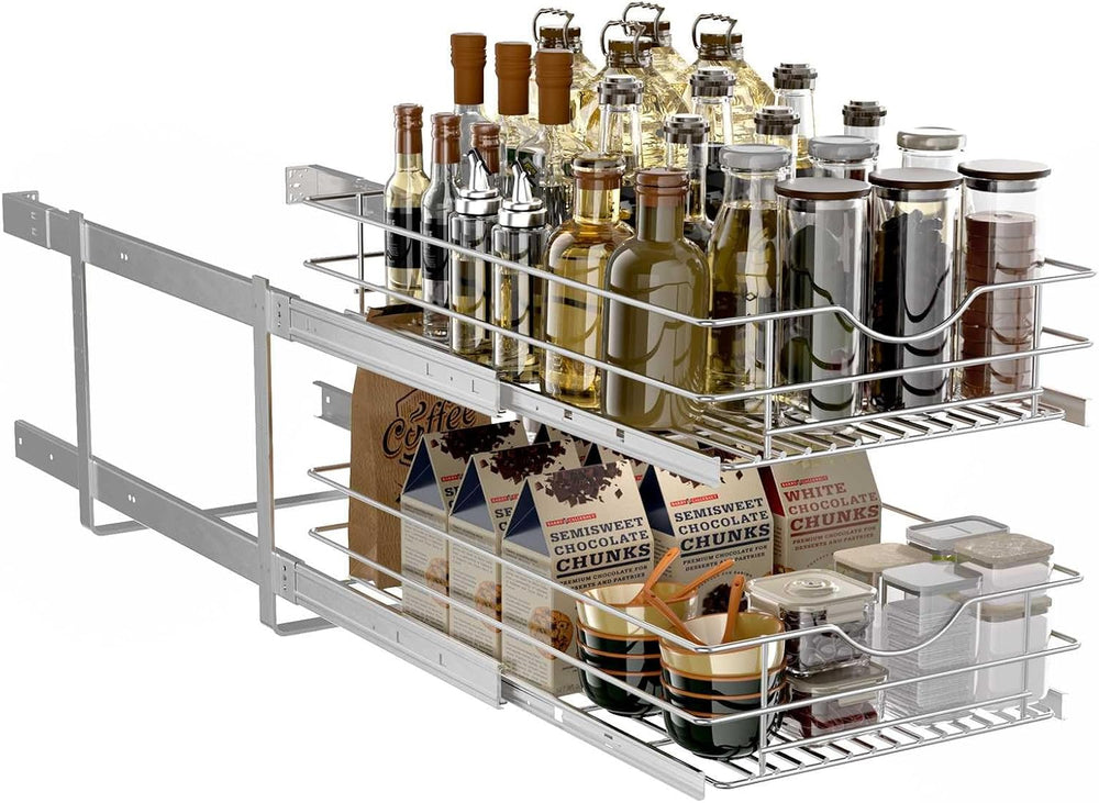 2 Tier Pull Out Cabinet Organizer,(20½"W x 22" D) Soft Close Slide ...