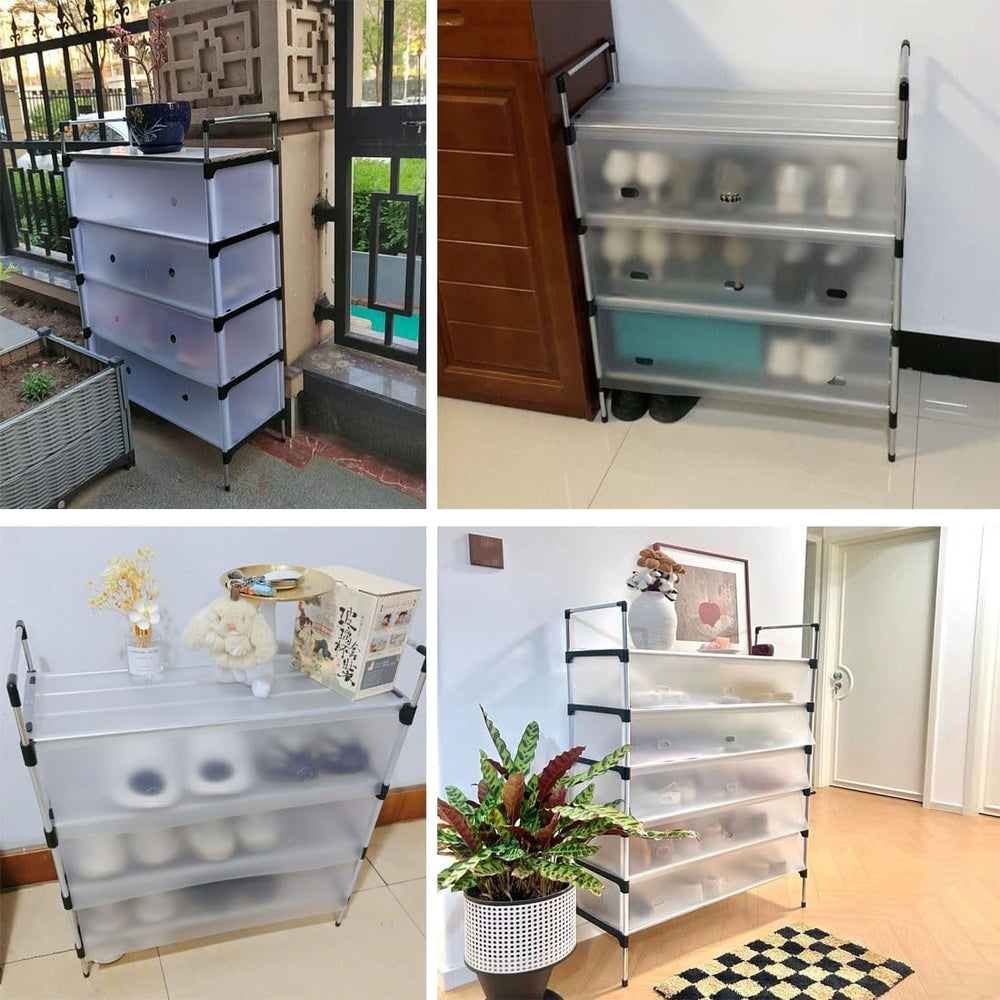Shoe Rack, 3-7 Tier Reversible Shoes Storage Cabinet with Plastic Doors and 5...