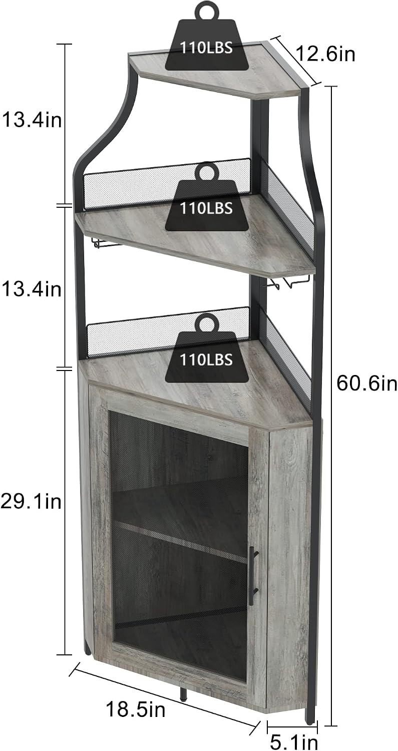 IDEALHOUSE 61'' Tall Corner Wine Bar Cabinet with Adjustable Shelves,...
