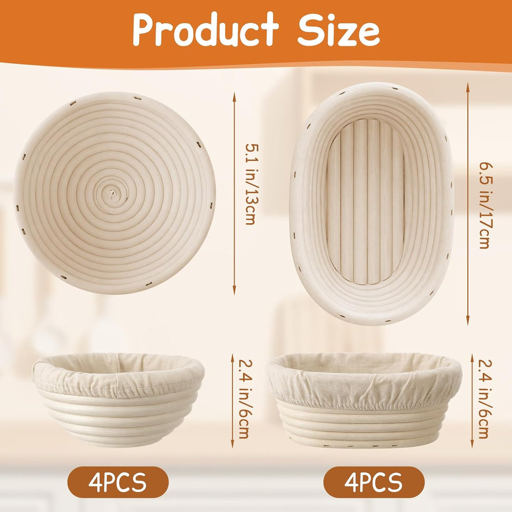 Set of 8 Mini Banneton Bread Proofing Basket with Liner, 5-inch Round and 6.5...