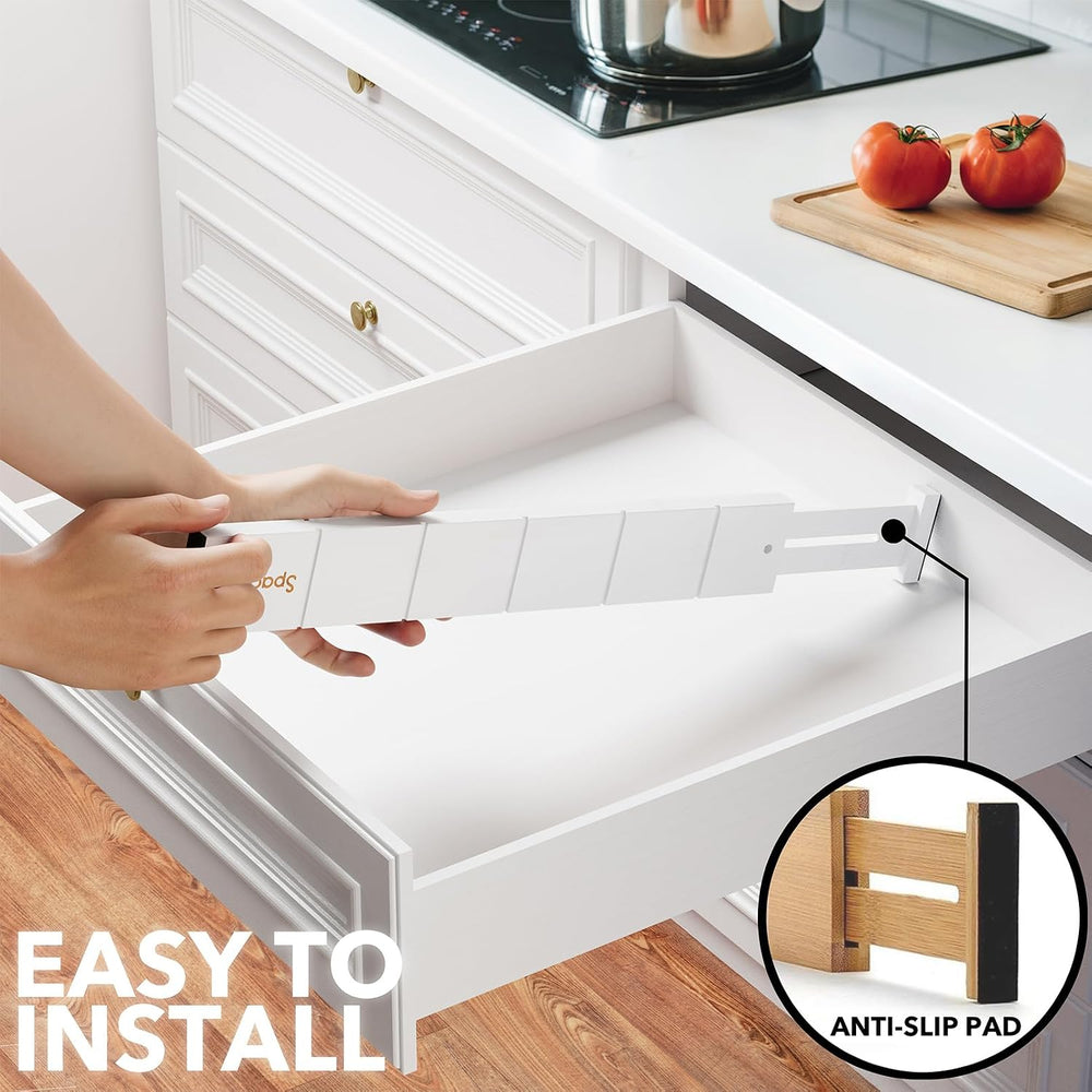 SpaceAid Bamboo Drawer Dividers with Inserts and Labels, Kitchen Adjustable D...