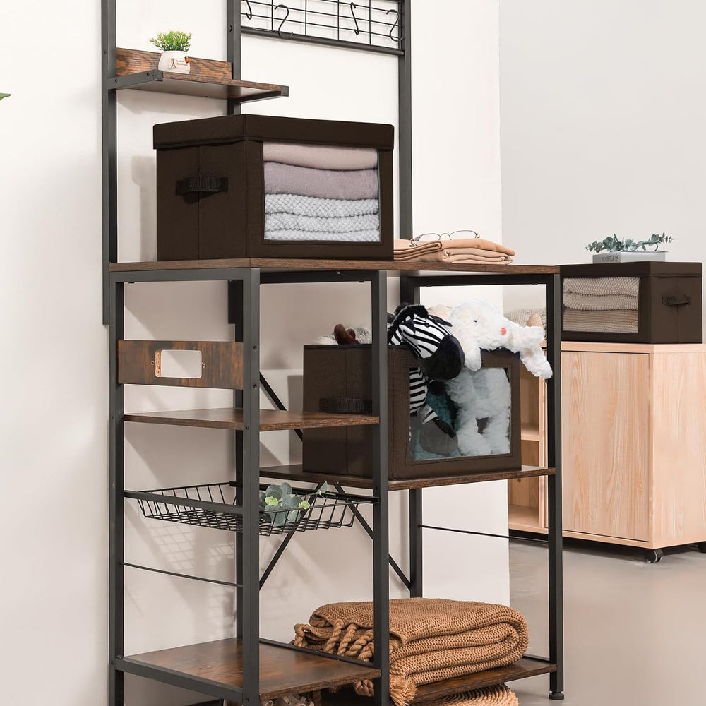 Homsorout Brown Fabric Storage Bins with Lids - 6 Pack Modern Lidded-Home Sto...