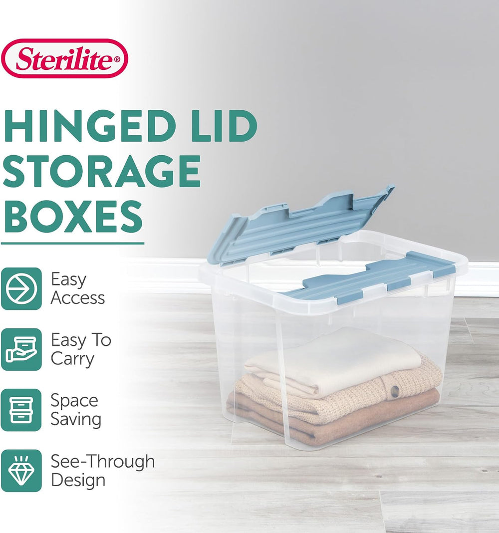 Sterilite Hinged Lid Storage Box, Plastic Container, 30 Quart, 6-Pack