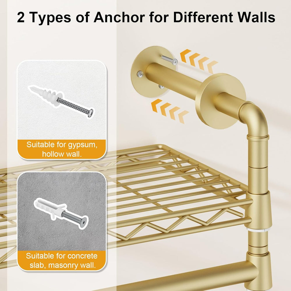 ULIFHOME M8 Wall Mount Clothes Rack, Expandable Closet Racks, Gold