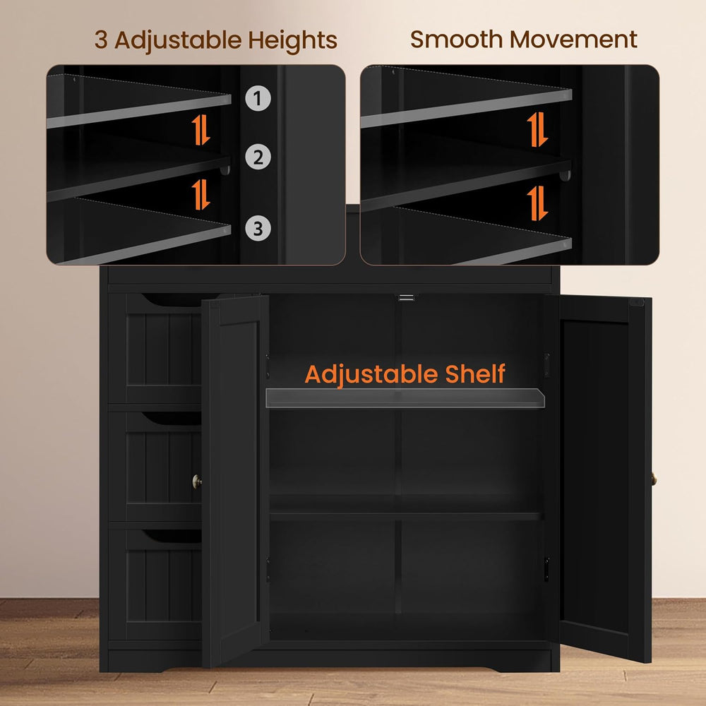 Topeakmart Freestanding Bathroom Storage Cabinet, 4 Drawers & 2 Doors Black