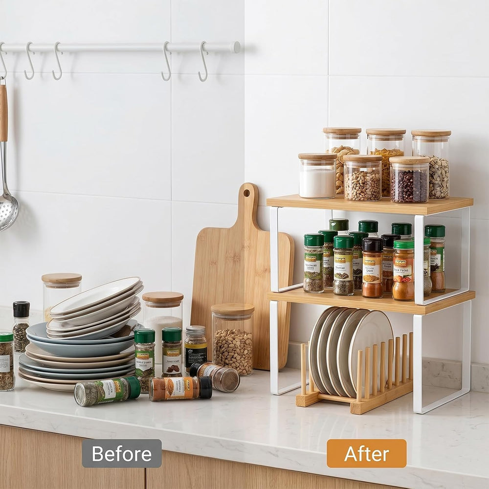 4 Pcs Kitchen Organizer Accessories Set – Stackable Metal Counter Shelves wit...