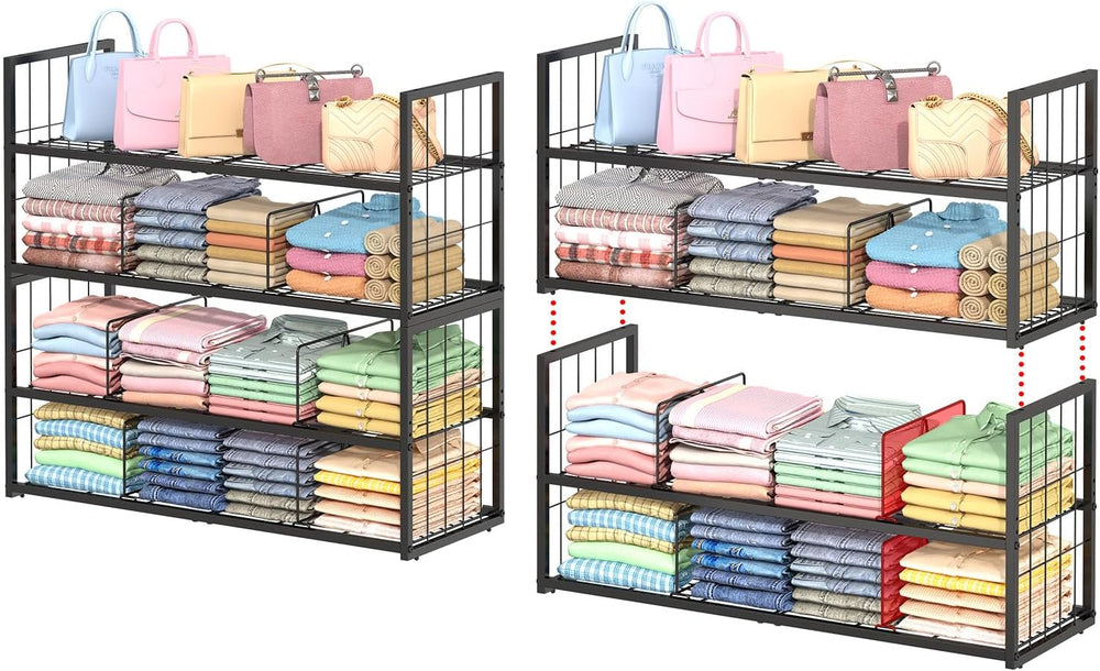 Hongtamoya 2 Pack Stackable Closet Storage Shelf