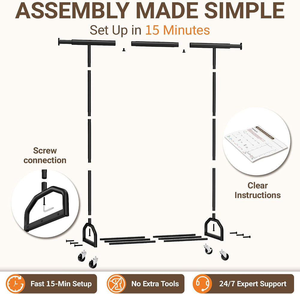 Heavy Duty Rolling Clothing Rack, 420 lbs Capacity Metal Clothes Rack with Wh...