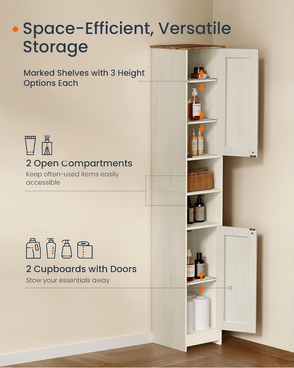 SONGMICS HOME Snapsemble Bathroom Storage Cabinets, 67-Inch Tall, 1 Pack