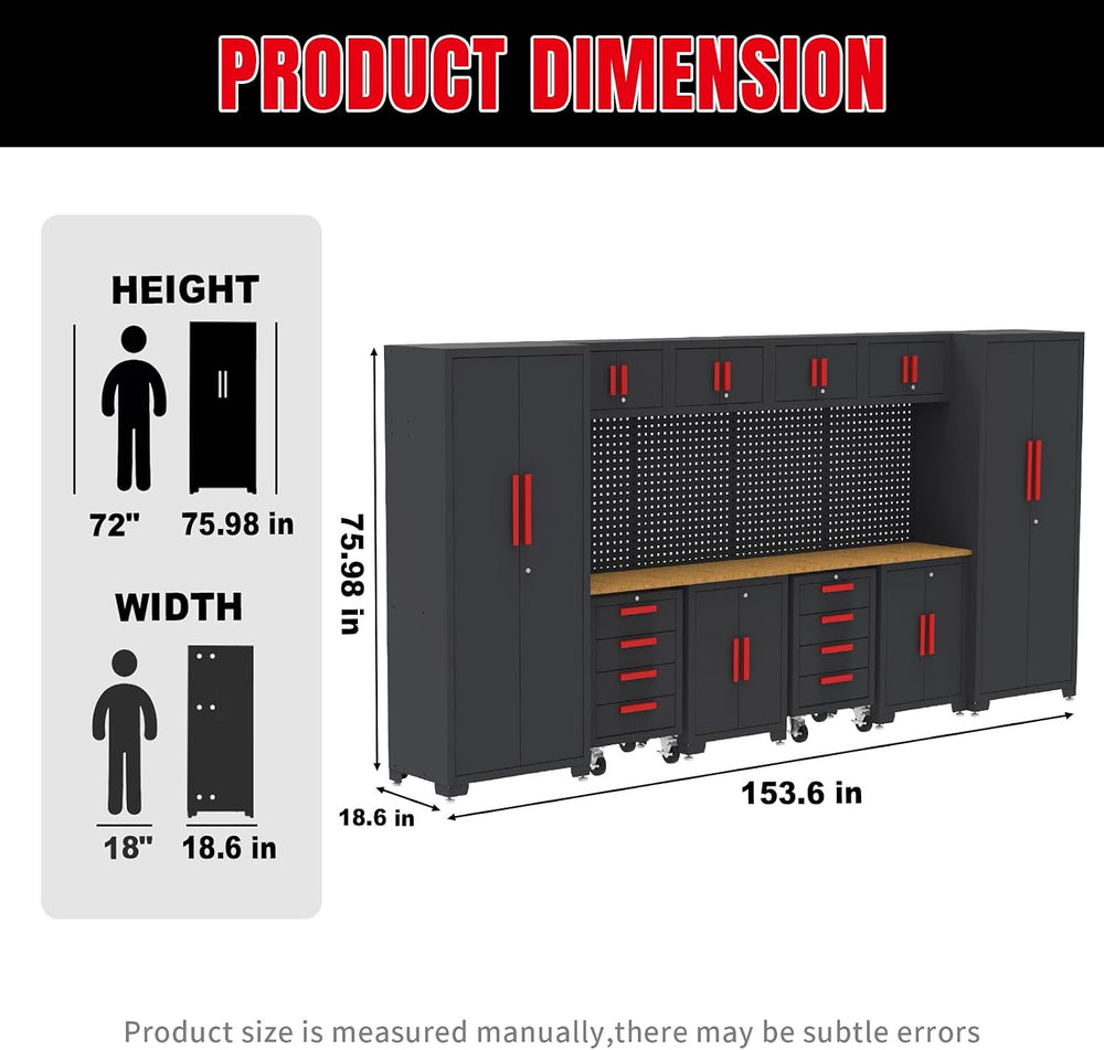 BIG RED Garage Storage Cabinets System, 12Pcs Workshop Cabinet Set in Black