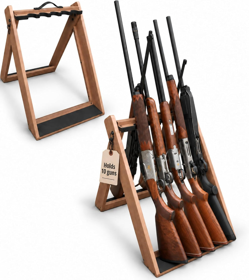 Rush Creek Creations Deer Camp Portable Folding 10 Gun Storage Rack - Handcra...