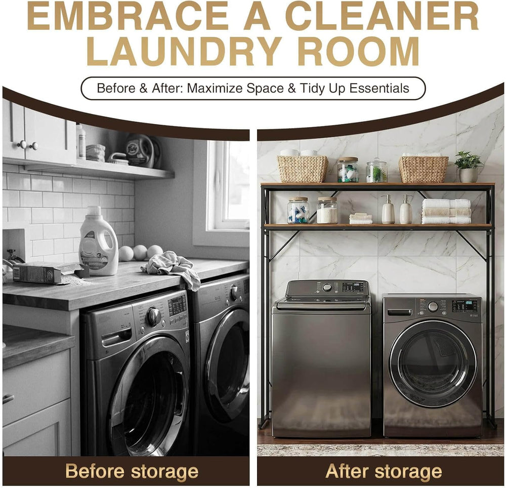 Laundry Over The Washer and Dryer Storage Shelf, 2 Tiers Laundry Room Freesta...