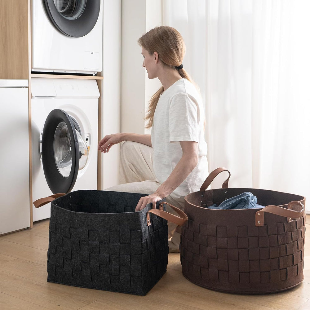 Laundry Basket 16.5 " x13 x13 , Large Rectangular Felt Fabric Blanket Ba...