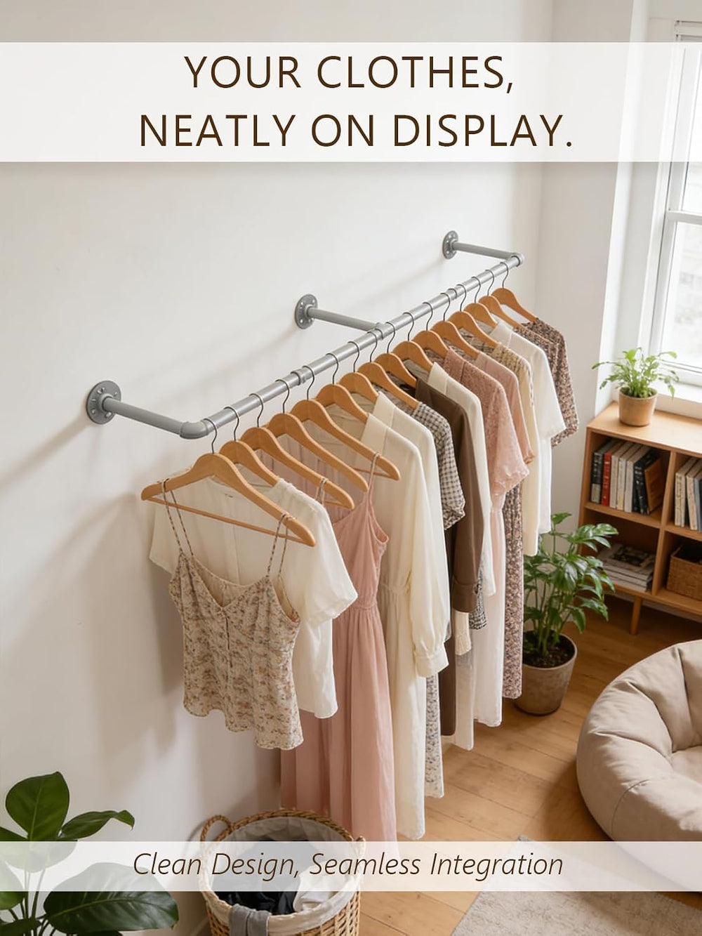 Aduanbang 65.7in Industrial Pipe Wall Mounted Clothes Rack, Heavy Duty Detach...