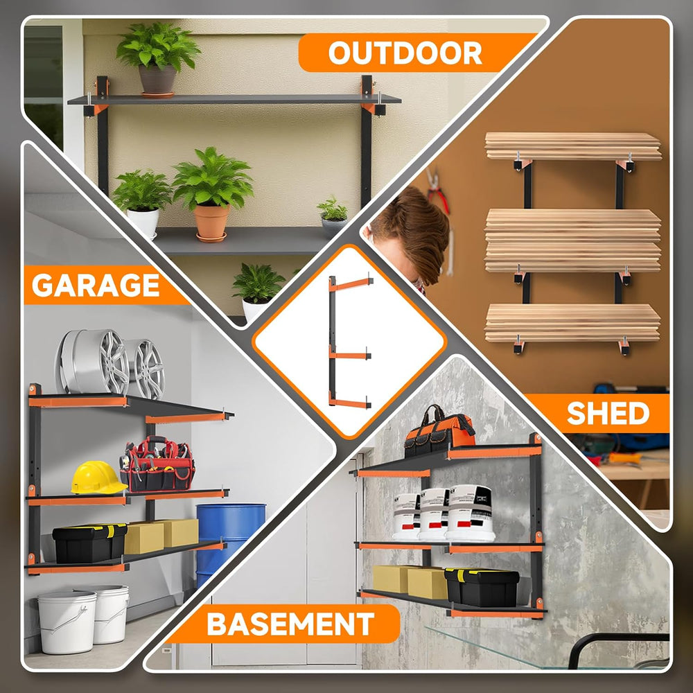 4 Pack Lumber Rack Wall Mount, Heavy Duty Wood Storage Racks, 6-Level System ...