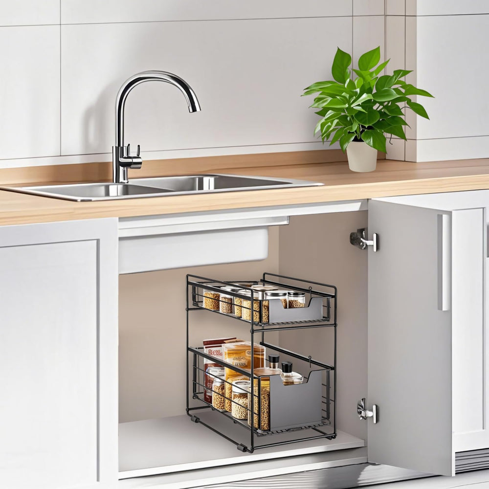 2 Tier Under Sink Organizer,Slide Out Kitchen Cabinet Organizer,Pull Out Pant...