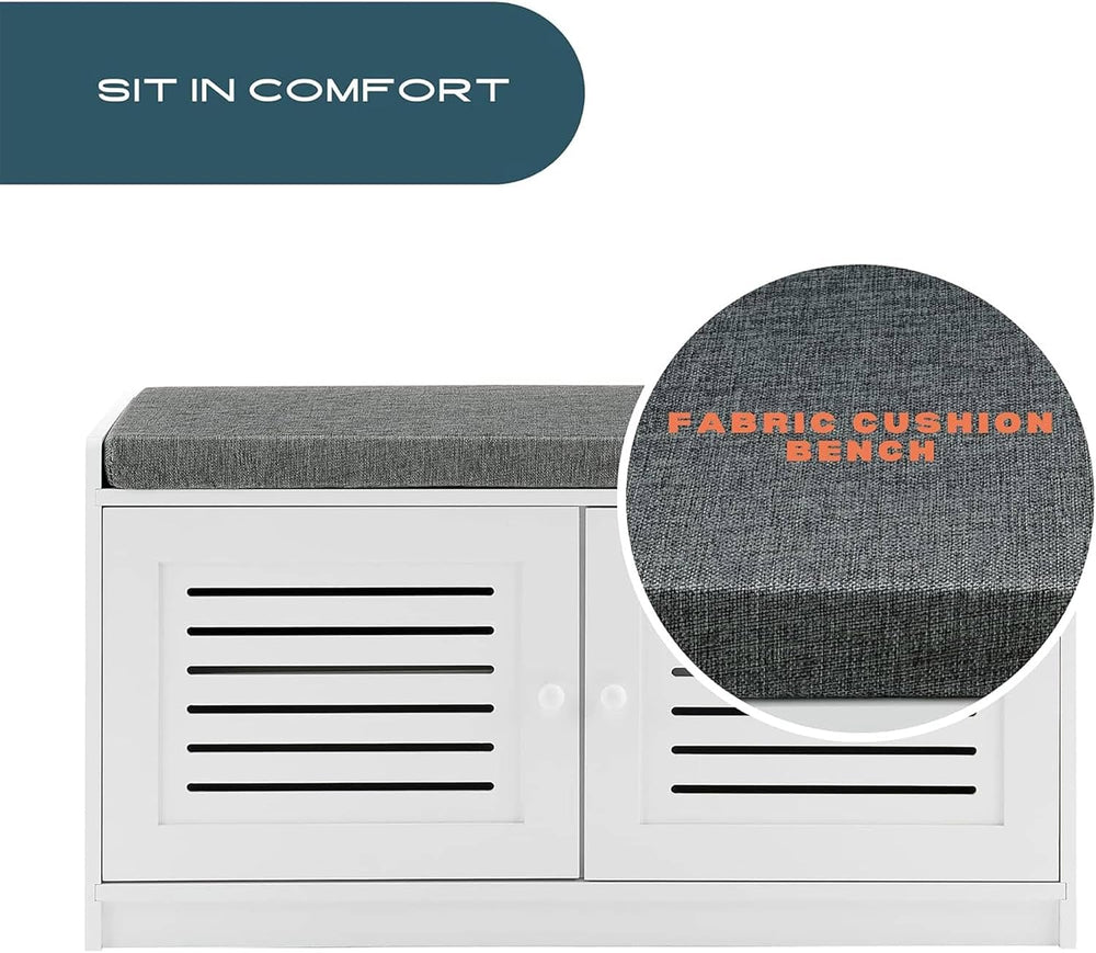 Sturdis - Shoe Storage Bench - Adjustable Shelves & Cushion Seat, White