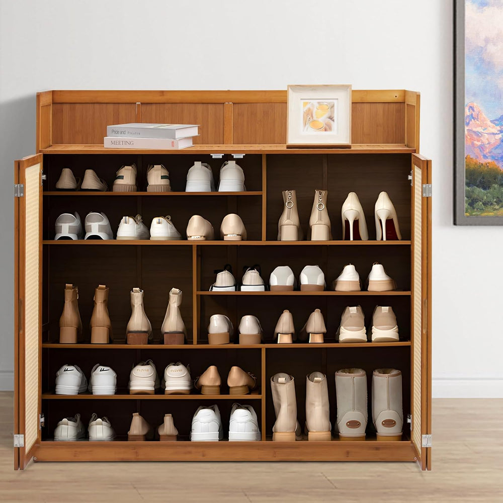Athena Collection 45" Bamboo Shoe Storage Cabinet with Doors, 6-Tiers Sh...