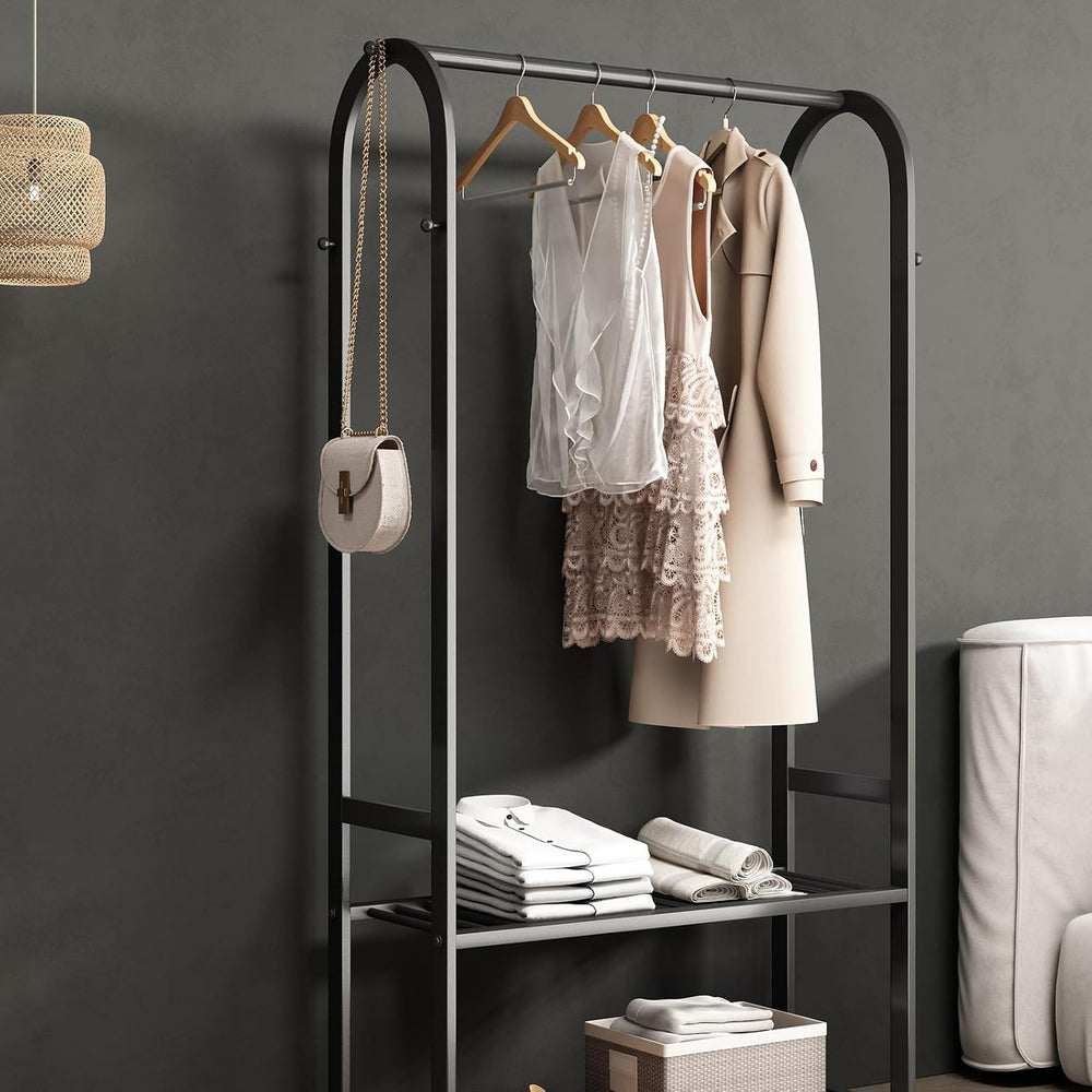 Freestanding Clothing Rack,Metal Garment Rack with Bottom Shelves and 6 Side ...
