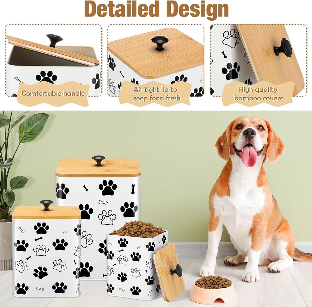 Reallnaive Airtight Dog Treat Container Set of 3 with Bamboo Lids Metal Treat...