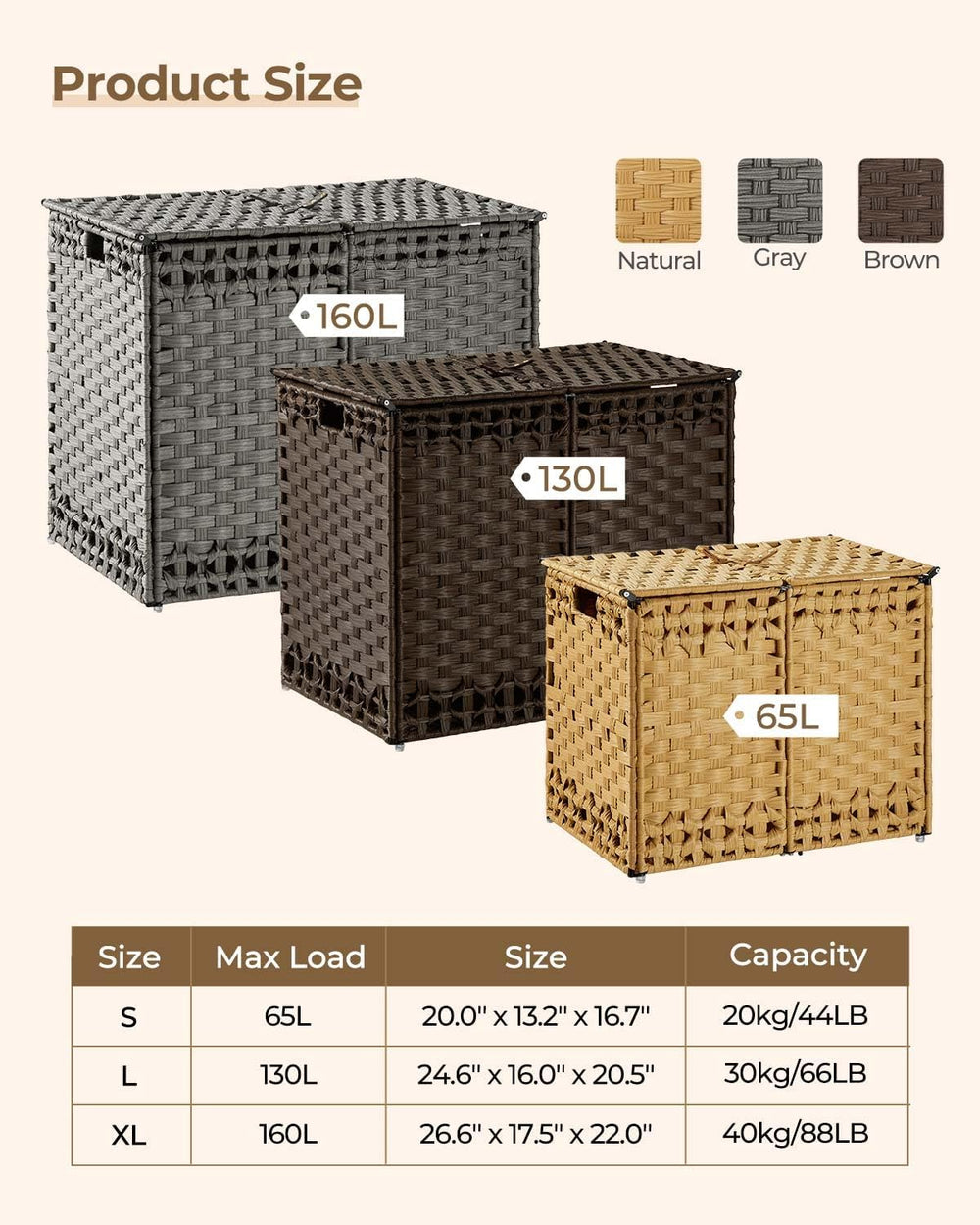 Greenstell Laundry Hamper with Lid and 2 & 1 Removable Liner Bags, No Ins...