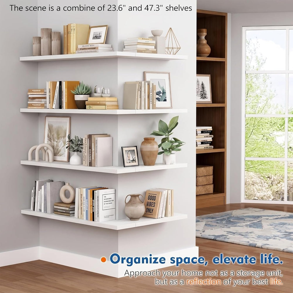 White Floating Shelves 48 inch Long, Large Wall Shelf for Living Room