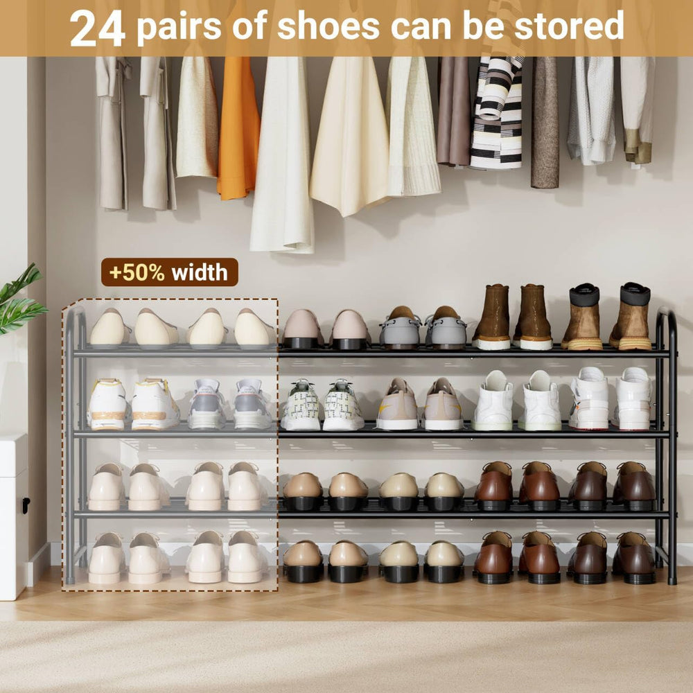 KEETDY 3-Tier Long Shoe Rack for Closet Metal Shoe Organizer for Entryway, Wi...