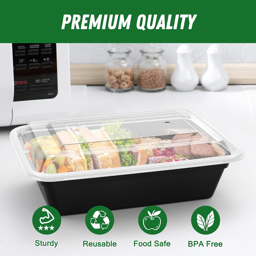 Dealusy 50 Pack (100-Piece) 38 oz Meal Prep Containers Reusable with Lids