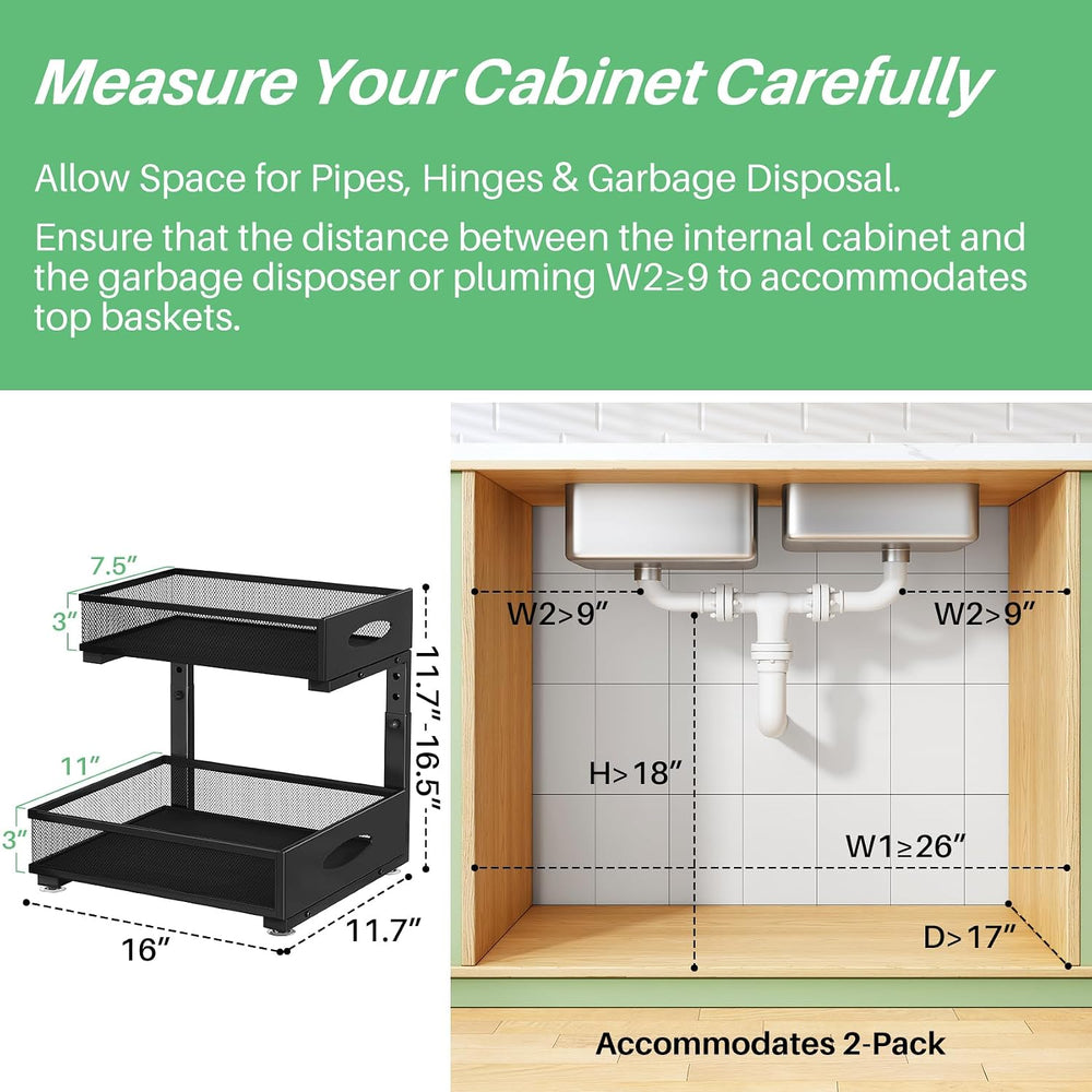 Under Sink Organizer, 1-Pack Pull Out Cabinet Organizer 2 Tier Metal Slide Ou...
