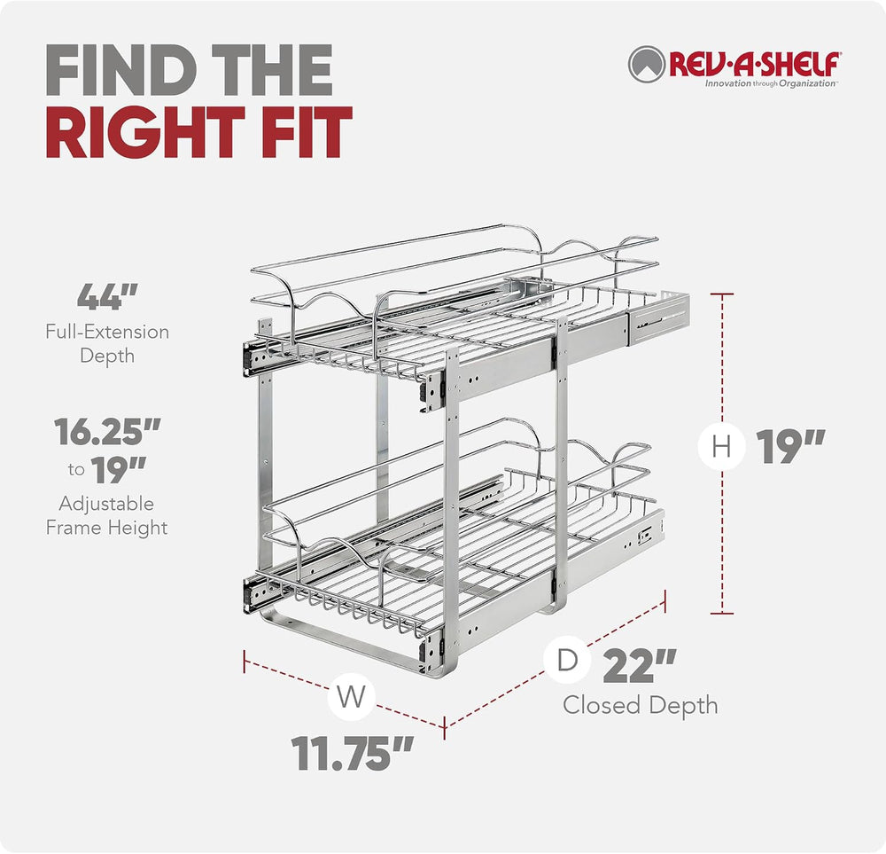 Rev-A-Shelf Pullout Organizer for Cabinets, Min Opening Width of 11.5"