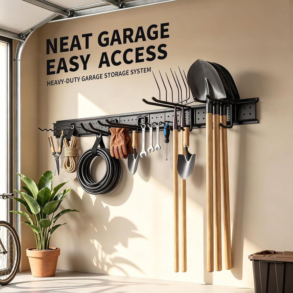 Garage Wall Organizer - 49.5’’ Garden Tool Organizer Wall Mount, 450 LBS Heav...