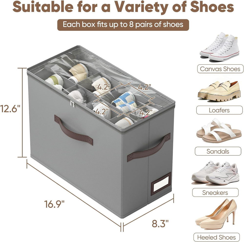 OIAHOMY 4 Pack Shoe Organizer for Closet, Foldable Shoe Storage Bins with Adj...