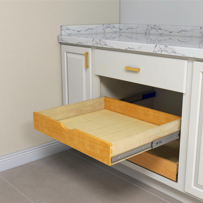 Solid Wood Pull Out Drawer 27" W × 21" D for Kitchen Cabinets, Roll Out Tray with Full Extension Slides, Natural Wood, DIY Assembly