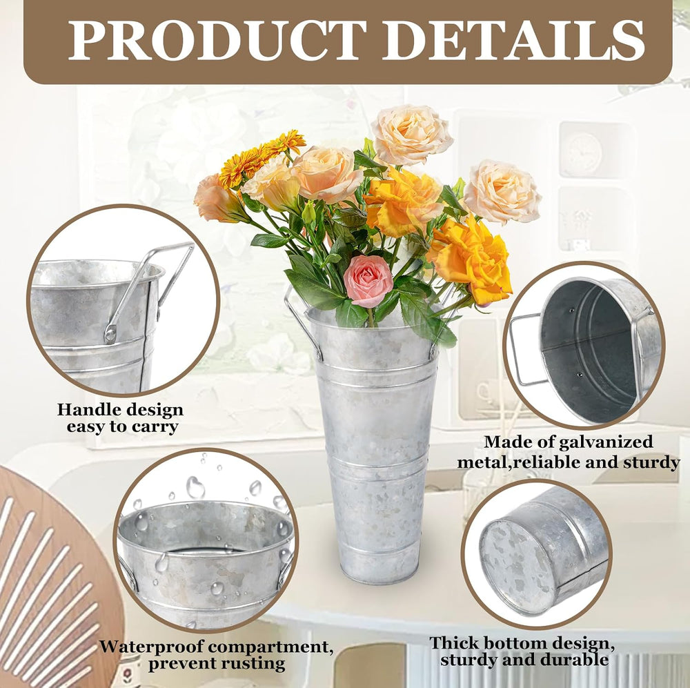 Small Galvanized Flower Buckets, 8 Pack, 10 in Tall, Silver