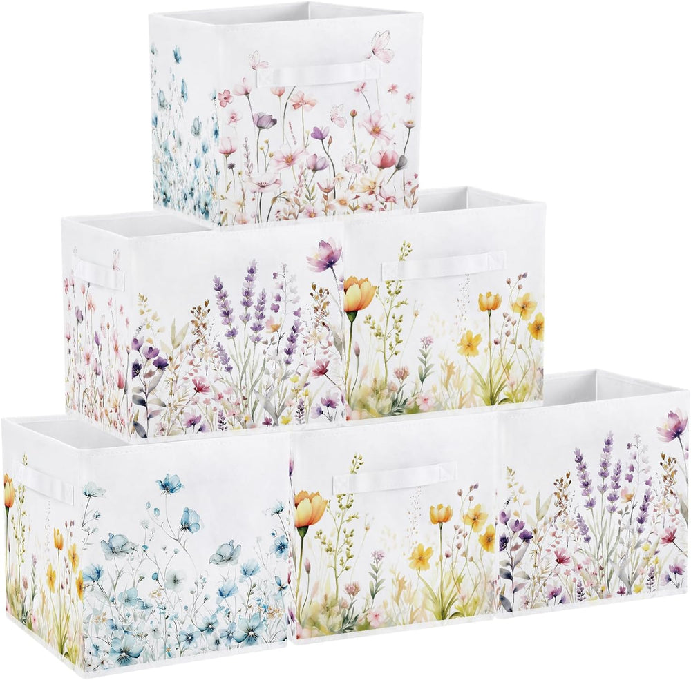 Geelin 6 Pcs Wildflower Cube Storage Bins 11 in Storage Basket with Handle