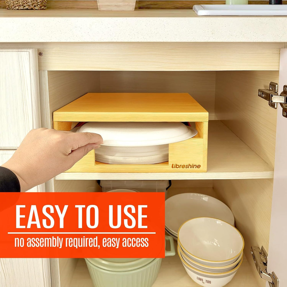 Bamboo Paper Plate Dispenser with Lid, Fits 8.5-10 Inch Plates