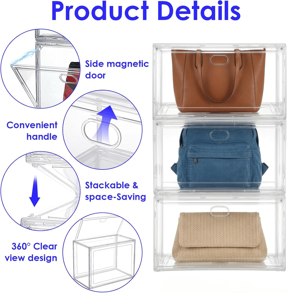 3-Pack Clear Stackable Shoe Display Cases – Large Plastic Storage Bins with M...