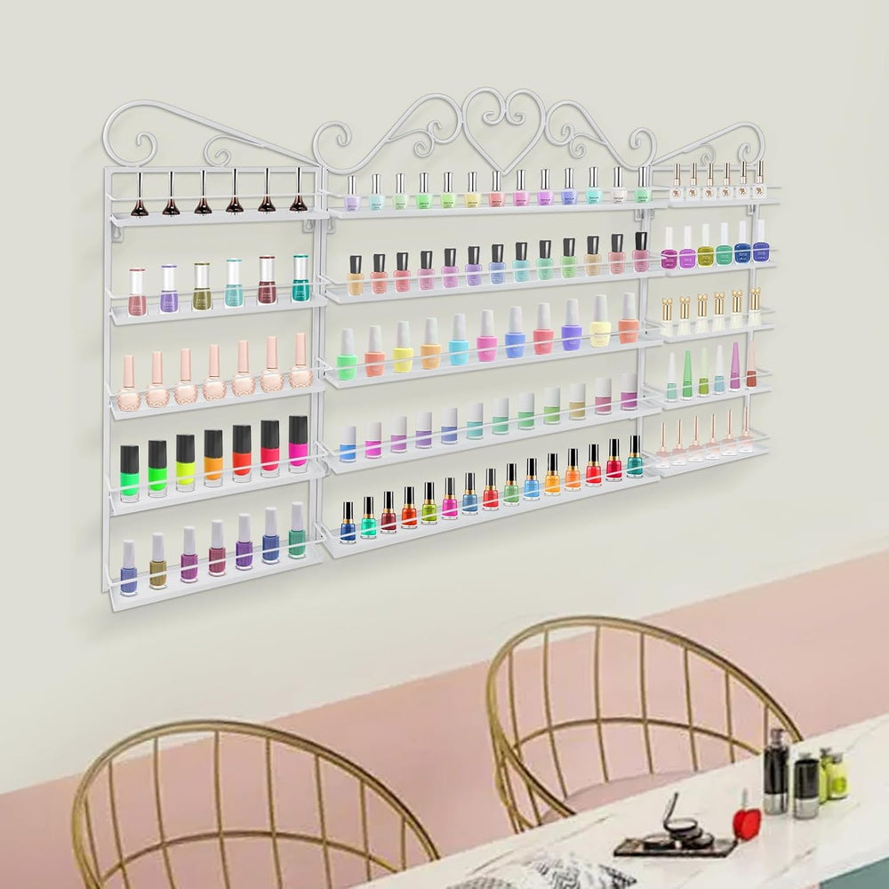 5 Tiers Wall-Mounted Nail Polish Storage Racks Metal Nail Polish Holder Cosme...