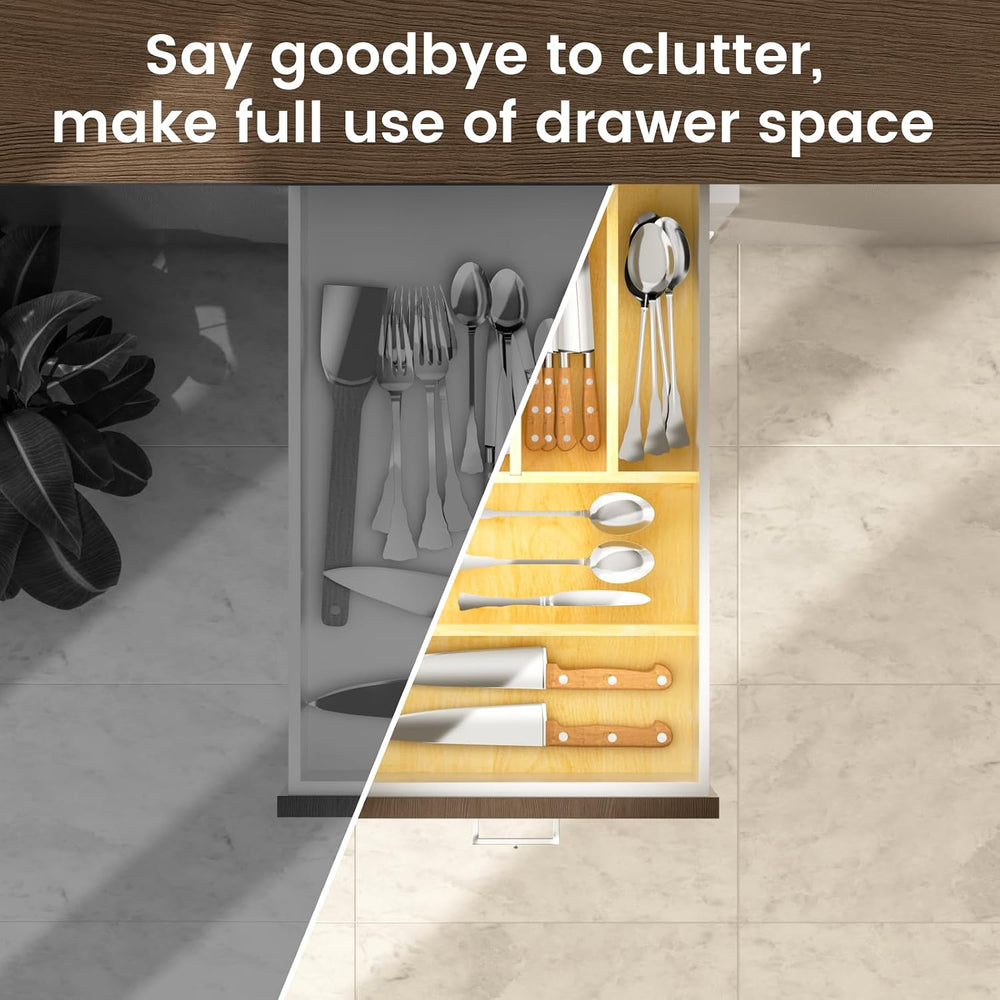 Silverware Drawer Organizer Wood with Adjustable Partition Utensil Cutlery Fl...