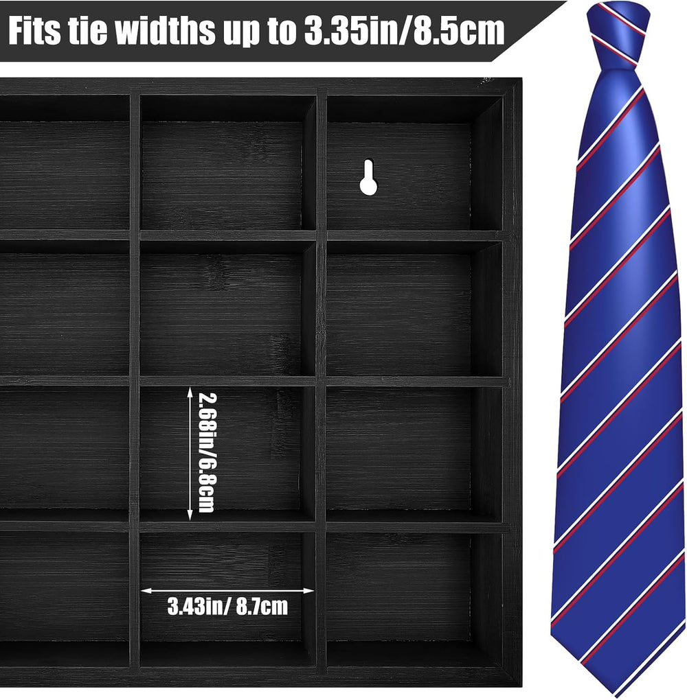 Wesiti 2 Pcs Tie Box Organizer for Men, Wall Mounted Tie Rack, Black