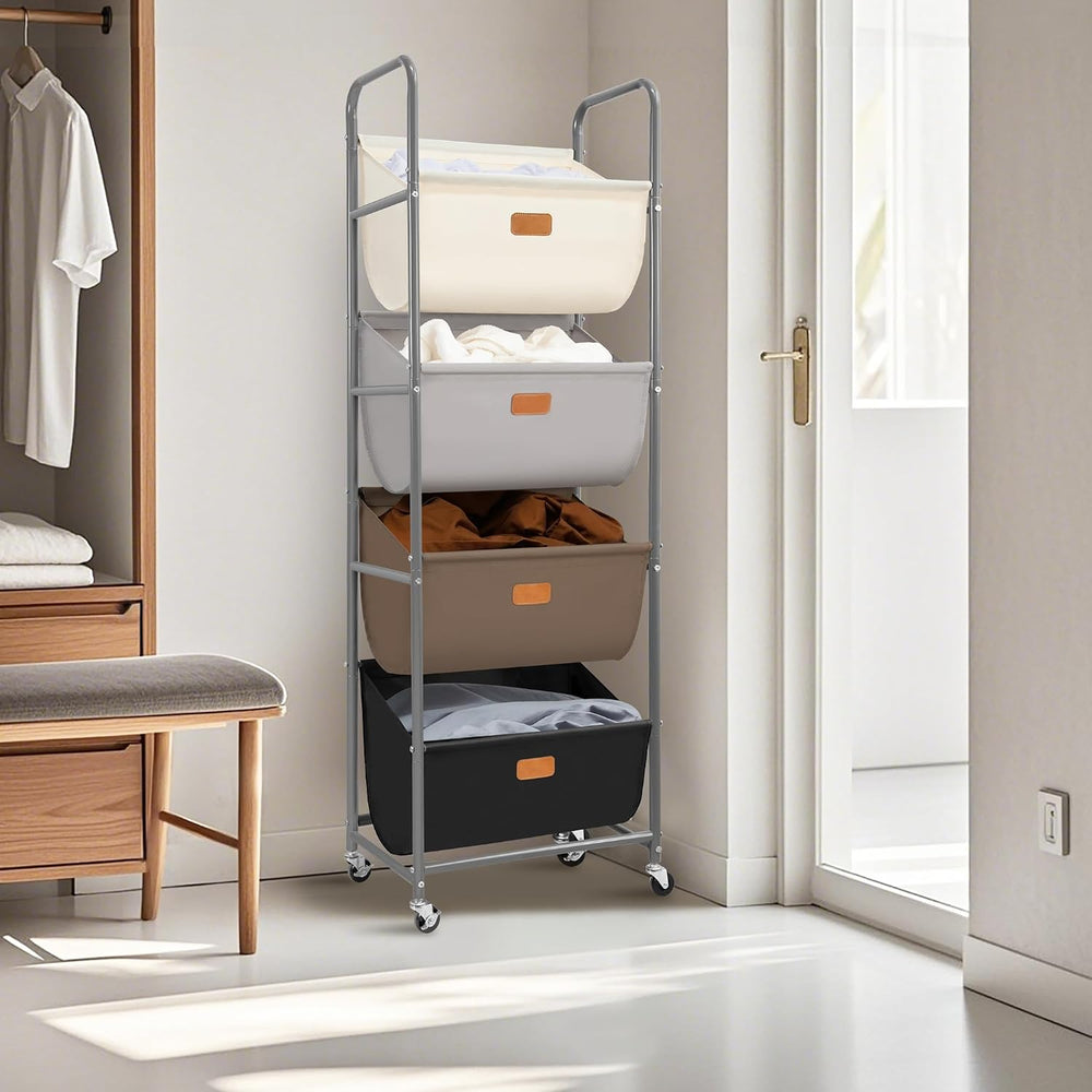 STORAGE MANIAC Vertical Rolling Laundry Hamper, 4 Section Laundry Sorter with...