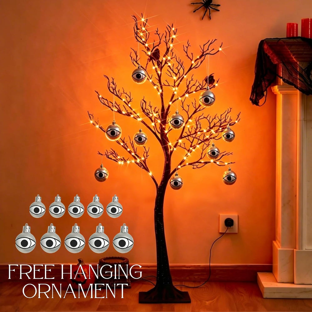 Hairui Lighted Halloween Tree with 150 Orange Fairy Lights 4FT, Spooky Black ...